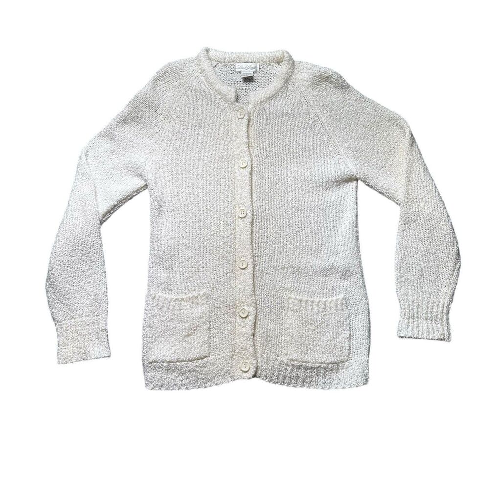 Laura Gayle Cardigan Sweater Women’s L Ivory Chunky Knit Button Front Pockets